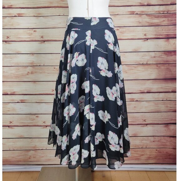 Ann Taylor Multicolor Floral Navy Midi Skirt - Picture 3 of 7